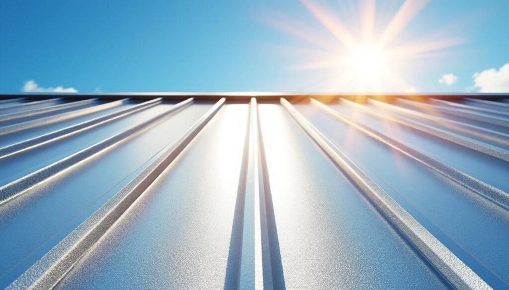 la peinture thermique reflète les rayons solaires sur la toiture, réduisant la chaleur intérieure et améliorant l'efficacité énergétique de votre habitation.